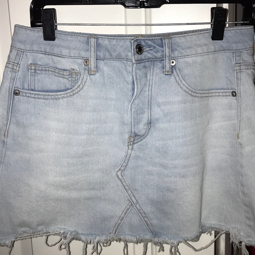 light wash jean mini skirt